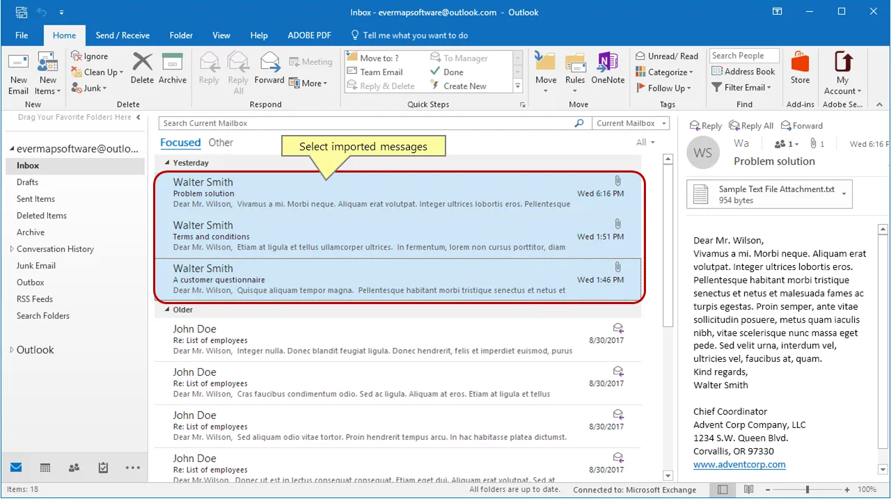 Select imported messages